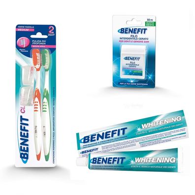 Malizia Benefit Set Zahnbürste 2x + Zahnseide + whitening Zahnpasta 75ml