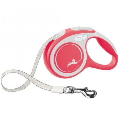 FLEXI Rollleine New Comfort Gurt - 3m, bis 12kg - rot