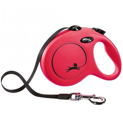 FLEXI Rollleine New Classic Gurt - 5m, bis 50kg - Rot