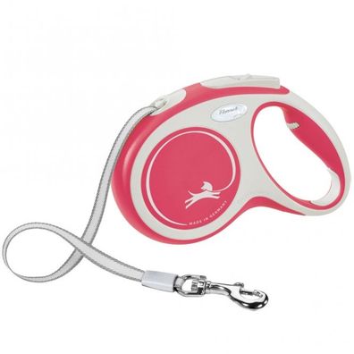 FLEXI Rollleine New Comfort Gurt - 5m, bis 25kg - rot