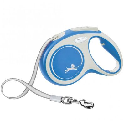 FLEXI Rollleine New Comfort Gurt - 5m, bis 25kg - blau