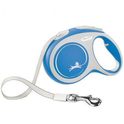FLEXI Rollleine New Comfort Gurt - 5m, bis 60kg - blau