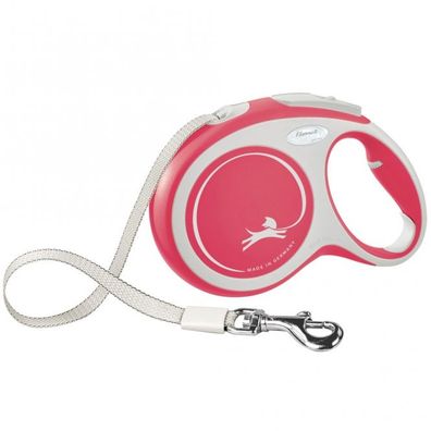 FLEXI Rollleine New Comfort Gurt - 8m, bis 50kg - rot