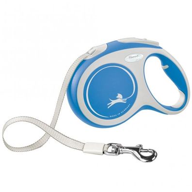FLEXI Rollleine New Comfort Gurt - 8m, bis 50kg - blau