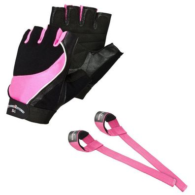 Damen Trainingshandschuhe Fitnesshandschuhe Leder XS-L "PINK LADY" + Zughilfen Pink