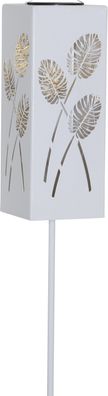 LED-Solarstab "Albaleaf", Metall, Weiß, 9,5x90 cm, warmweiß