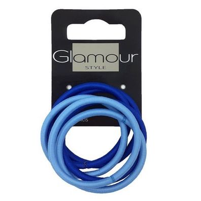 Premium Hochglanz Haargummis - Blau, Set mit 6 Stuecken