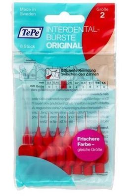 TePe Interdentalbuersten - 8 Stueck, 0,5 mm Roter Griff - Fuer effektive Zahnzwisch
