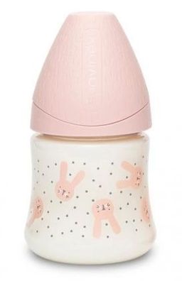 Suavinex Premium Babyflasche 150ml, Rosa, mit niedlichem Kaninchen-Design