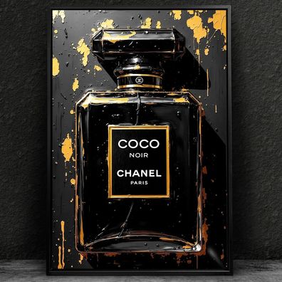 Goldene Luxusparfum COCO Kunst Bild, Wandbild Leinwand, Acrylglas, Poster