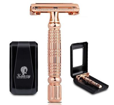 Premium Edelstahl Reise-Rasierer Set mit Etui fuer Damen & Herren - 5-teilig