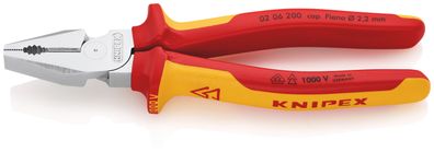 KNIPEX 02 06 200 SB Kraft-Kombizange isoliert mit Mehrkomponenten-Hüllen, VDE-geprüft