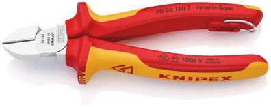 KNIPEX 70 06 160 T Seitenschneider isoliert mit Mehrkomponenten-Hüllen, VDE-geprüft;