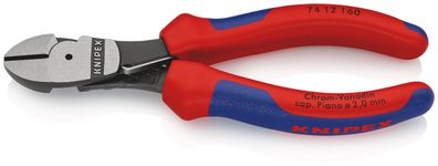 KNIPEX 74 12 160 SB Kraft-Seitenschneider mit Mehrkomponenten-Hüllen schwarz atrament