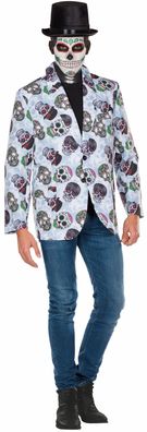 Halloween Jacke Herren Skull Blazer bunte Totenköpfe Halloween Motto Karneval