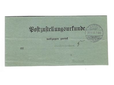 Landpoststempel Larrelt-Emden auf Postzustellungsurkunde vom 27.11.13