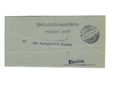 Landpoststempel Larrelt-Emden auf Postzustellungsurkunde vom 03.05.30