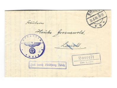 Landpoststempel Larrelt über Emden auf Beleg vom 20.08.36
