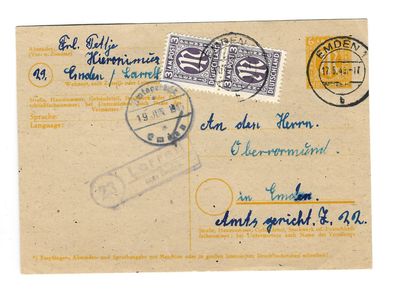 Landpoststempel 23 Larrelt über Emden auf Postkarte vom 17.06.46