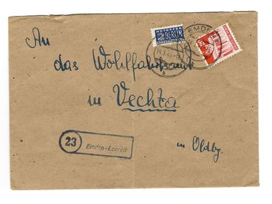 Landpoststempel 23 Emden-Larrelt auf Brief vom 14.03.49