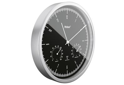 MEBUS Funkwanduhr mit Thermo Hygrometer Ø25cm silber
