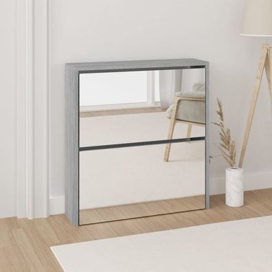 vidaXL Schuhschrank mit Spiegel 2 Fächer Grau Sonoma 63x17x67 cm