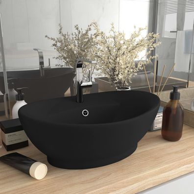 vidaXL Luxus-Waschbecken Überlauf Matt Schwarz 58,5x39cm Keramik