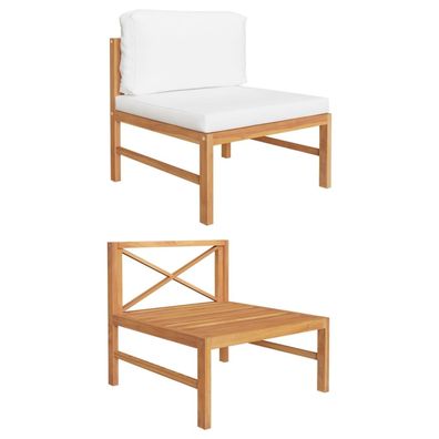 vidaXL Mittelsofa mit Creme Kissen Teak Massivholz