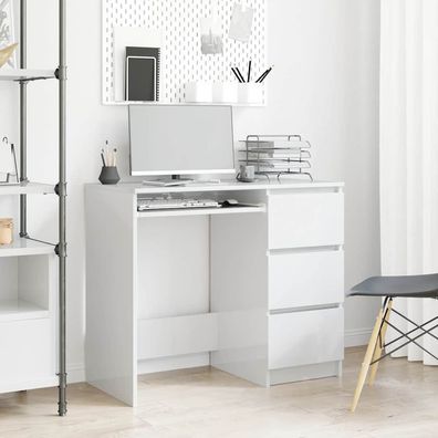 vidaXL Schreibtisch Hochglanz-Weiß 90x45x76 cm Holzwerkstoff