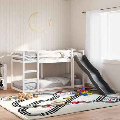 vidaXL Etagenbett mit Rutsche & Leiter Weiß 90x200cm Massivholz Kiefer