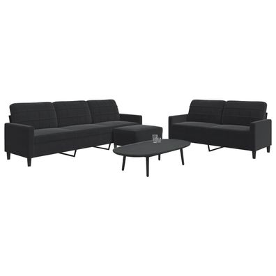 vidaXL 3-tlg. Sofagarnitur mit Kissen Schwarz Samt