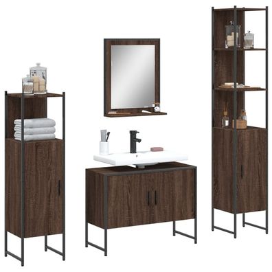 vidaXL 4-tlg. Badmöbel-Set Braun Eichen-Optik Holzwerkstoff