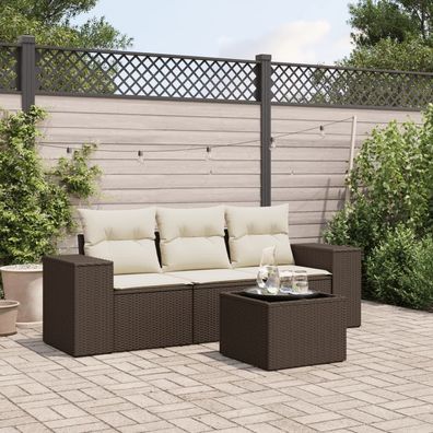 vidaXL 4-tlg. Garten-Sofagarnitur mit Kissen Braun Poly Rattan
