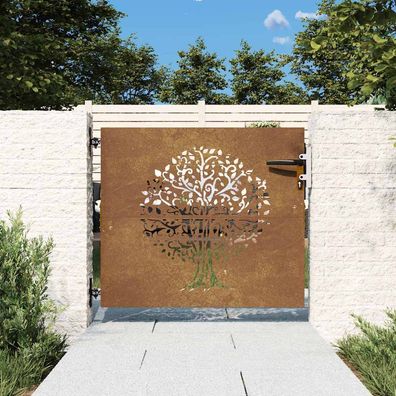 vidaXL Gartentor 85x75 cm Cortenstahl Baum-Design