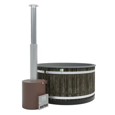 Kirami Badefass Comfort Family L - Außenfarbe: CoalBlack, Innenfarbe: LightGray, Ofen
