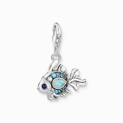Thomas Sabo Charm-Anhänger Fisch mit blauen Steinen 925/- Silber