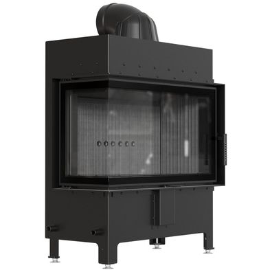 Kamineinsatz aus Stahl KRATKI LUCY links 14 kW Ø 200 schwarz Verkleidung mit Türfeder