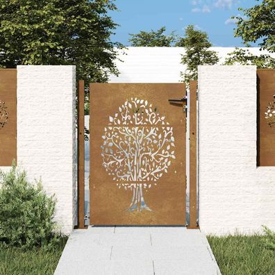vidaXL Gartentor 105x155 cm Cortenstahl Baum-Design