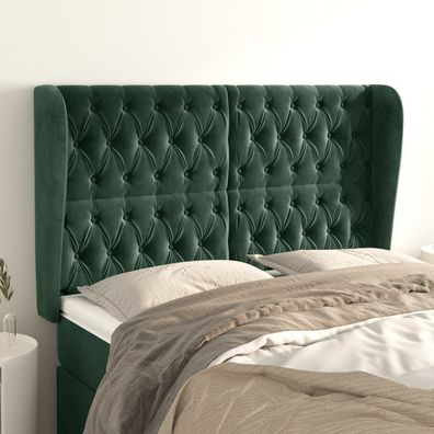 vidaXL Kopfteil mit Ohren Dunkelgrün 147x23x118/128 cm Samt