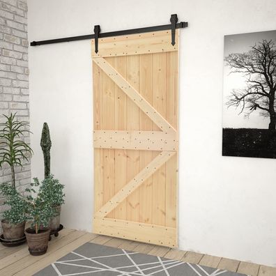 vidaXL Schiebetür mit Beschlag 90x210 cm Kiefer Massivholz