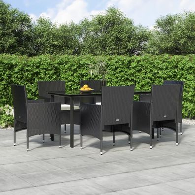 vidaXL 7-tlg. Garten-Essgruppe mit Kissen Schwarz