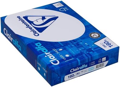 Clairefontaine 2618C Clairalfa blickdichtes Druckerpapier 250 Blatt, A4 160g Weiß