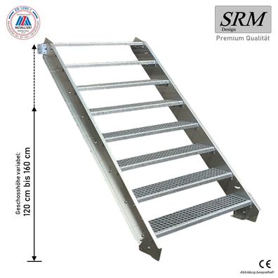 8 Stufen Stahltreppe Breite 60 - 160 cm Geschosshöhe 120 - 160 cm ohne Geländer