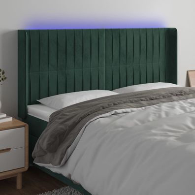vidaXL LED Kopfteil Dunkelgrün 203x16x118/128 cm Samt