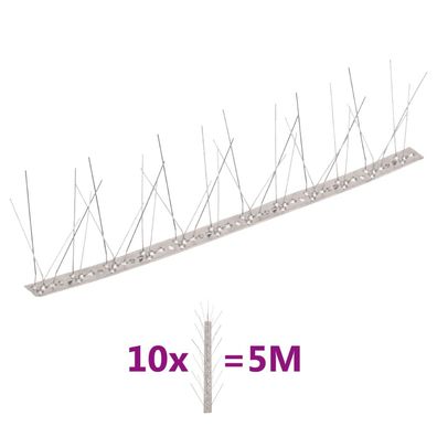vidaXL 10-tlg. Taubenabwehr Spikes-Set Edelstahl 5 m 5-reihig