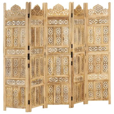 vidaXL 5-tlg. Raumteiler Handgeschnitzt 200×165 cm Mango Massivholz
