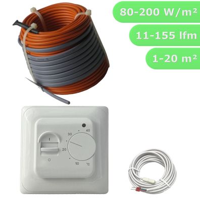 Fußbodenheizung elektrisch Komplett Set Fliese Bad TWIN Heizdraht Thermostat