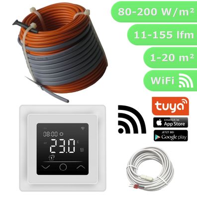 Fußbodenheizung elektrisch Komplett Set Fliese Bad Heizdraht Thermostat WLAN ws