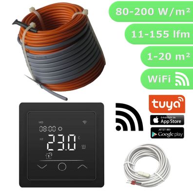 Fußbodenheizung elektrisch Komplett Set Fliese Bad Heizdraht Thermostat WLAN sw