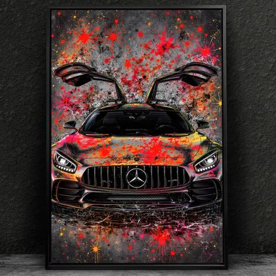 Mercedes AMG Sportwagen Bunt - Auto Bild Kunst, Wandbild Leinwand, Acrylglas - Poster